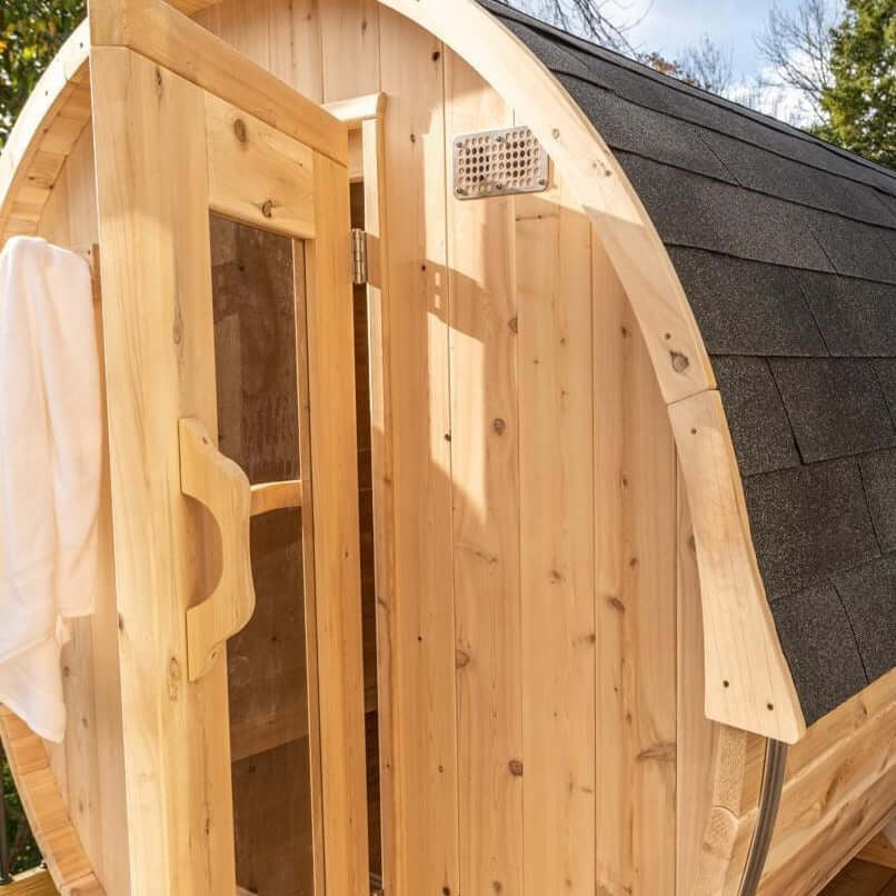 Dundalk Leisurecraft Canadian Timber 4 Person Harmony Outdoor Traditional Barrel Sauna | CTC22W