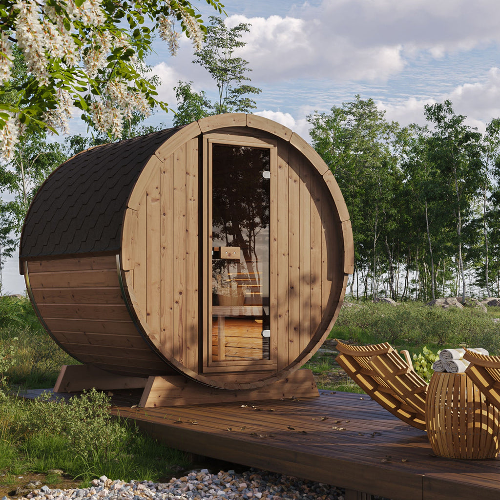 SaunaLife 6 Person 7' Long Outdoor Traditional Barrel Sauna | Ergo Model E8