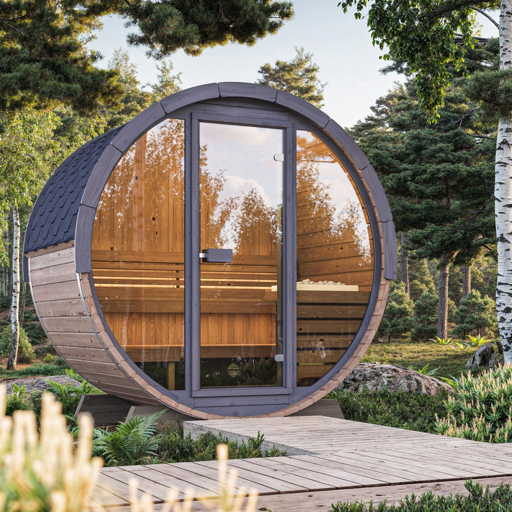 SaunaLife 6 Person 6.6' Long Outdoor Traditional Barrel Sauna | Ergo Model EE8G
