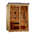 Golden Designs Carinthia 3-Person Hybrid Outdoor Sauna w/ Full Spectrum Indoor Infrared & Harvia Traditional Electric Heater Kit + Red Light Therapy | Flat Roof GDI-8023-01