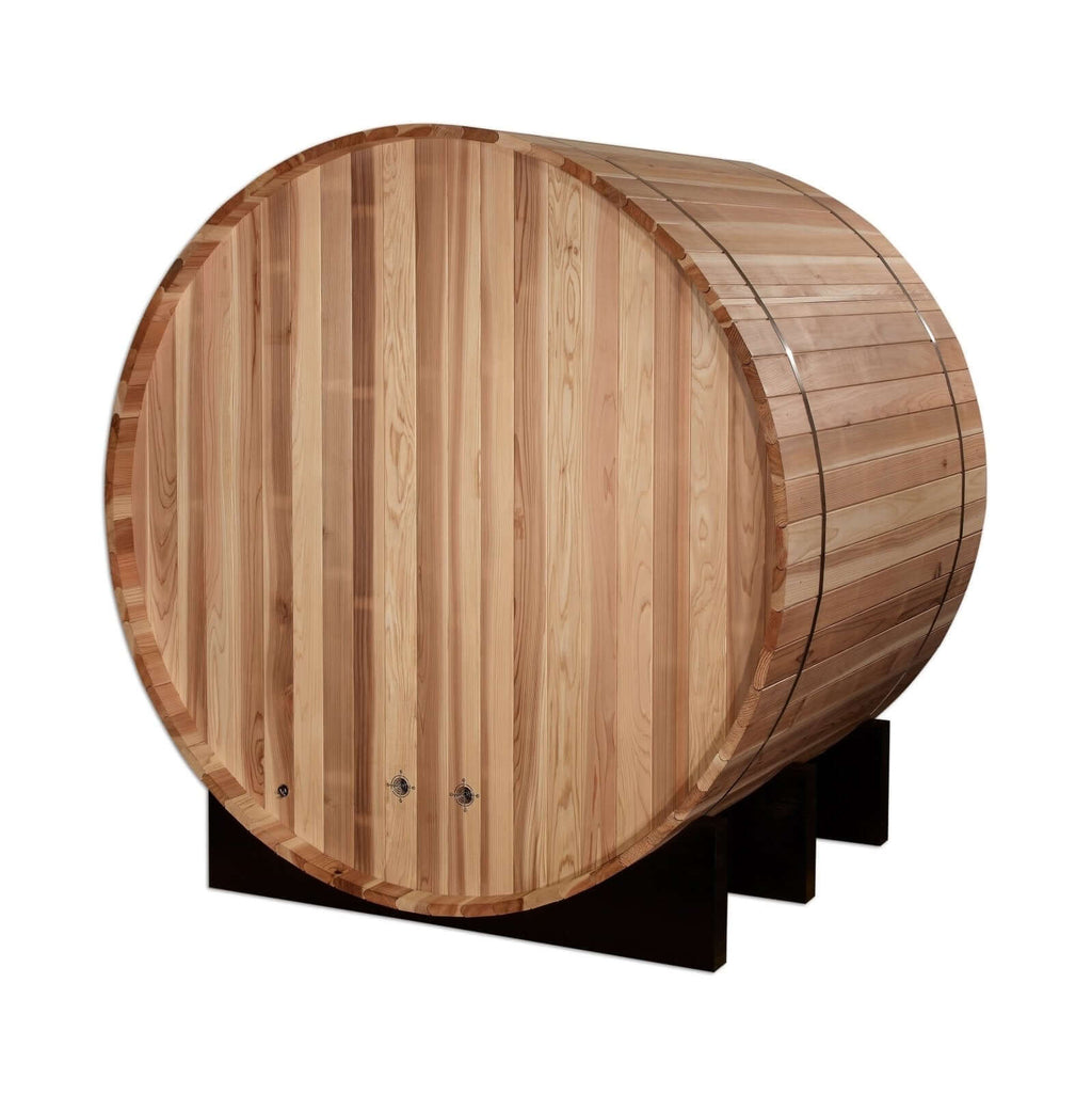 Golden Designs St. Moritz 2-4 Person Outdoor Barrel Sauna & Harvia Traditional Electric Heater Kit | GDI-B002-01