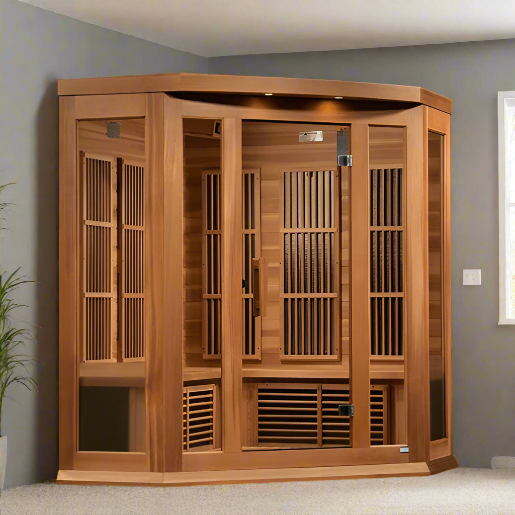 Maxxus 3-Person Corner Near Zero EMF FAR Indoor Infrared Sauna + Red Light Therapy | MX-K356-01-ZF-CED