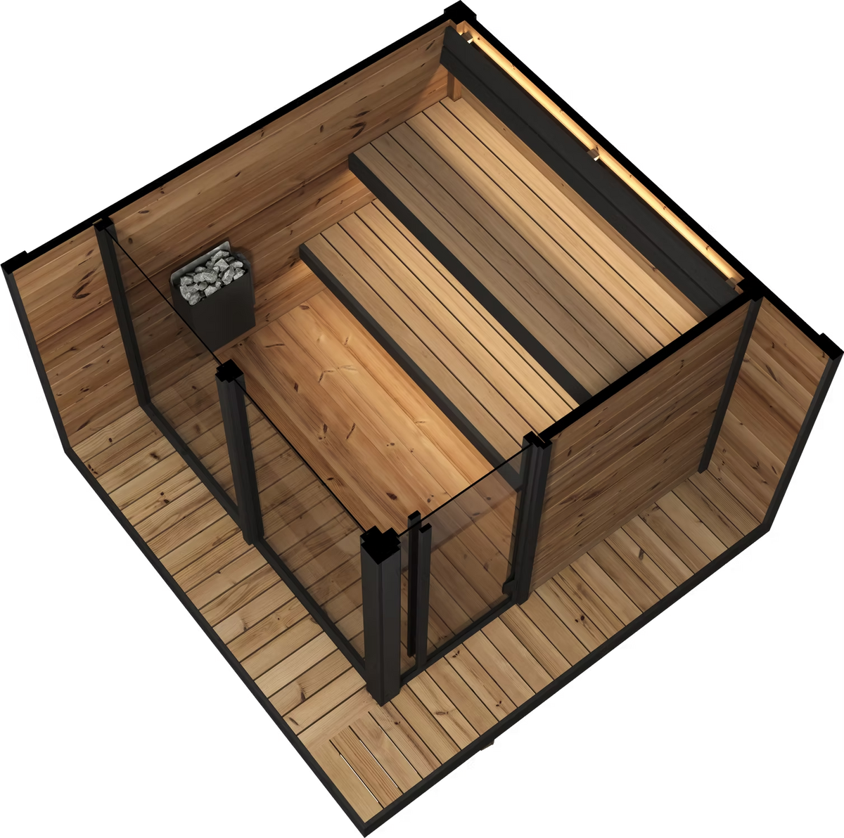 SaunaLife 6 Person Glass Corner Outdoor Traditional Sauna | Model GL6