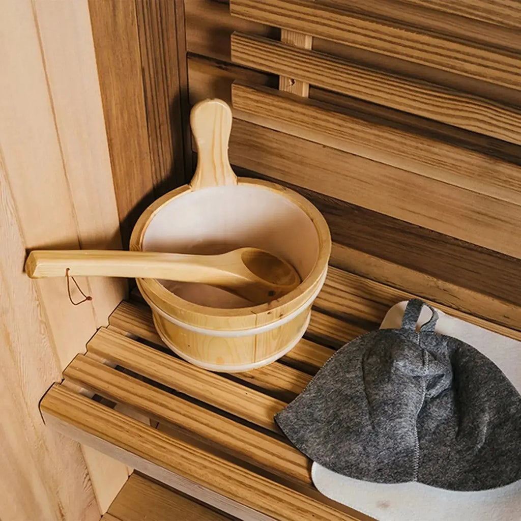 Anyi 6 Person Outdoor Traditional Barrel Sauna with Front Porch