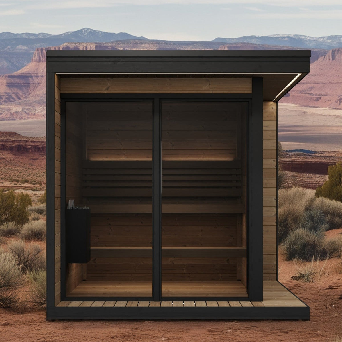SaunaLife 6 Person Glass Corner Outdoor Traditional Sauna | Model GL6